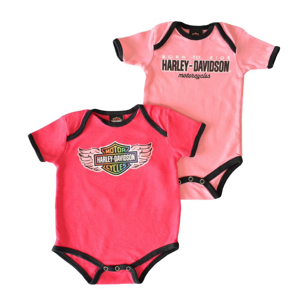 t de 2 pañaleros rosas Harley Davidson 9 meses / 12 meses