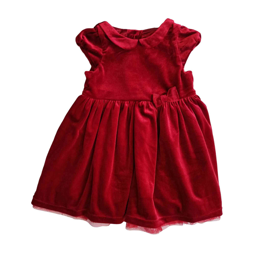 Vestido rojo manga corta terciopelo, H&M, 18-24 meses