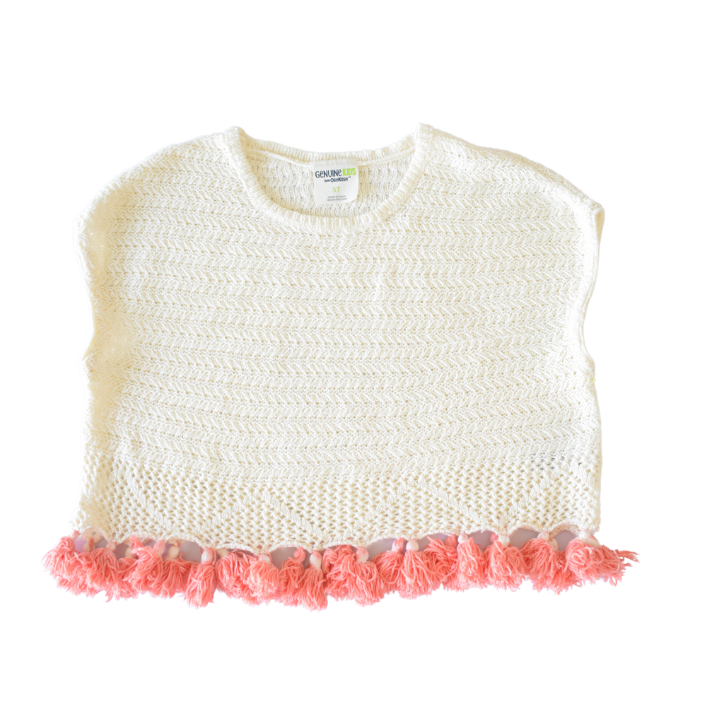 Blusa Tejida Besh con borlitas salmón, OshhKosh, Talla 5 años