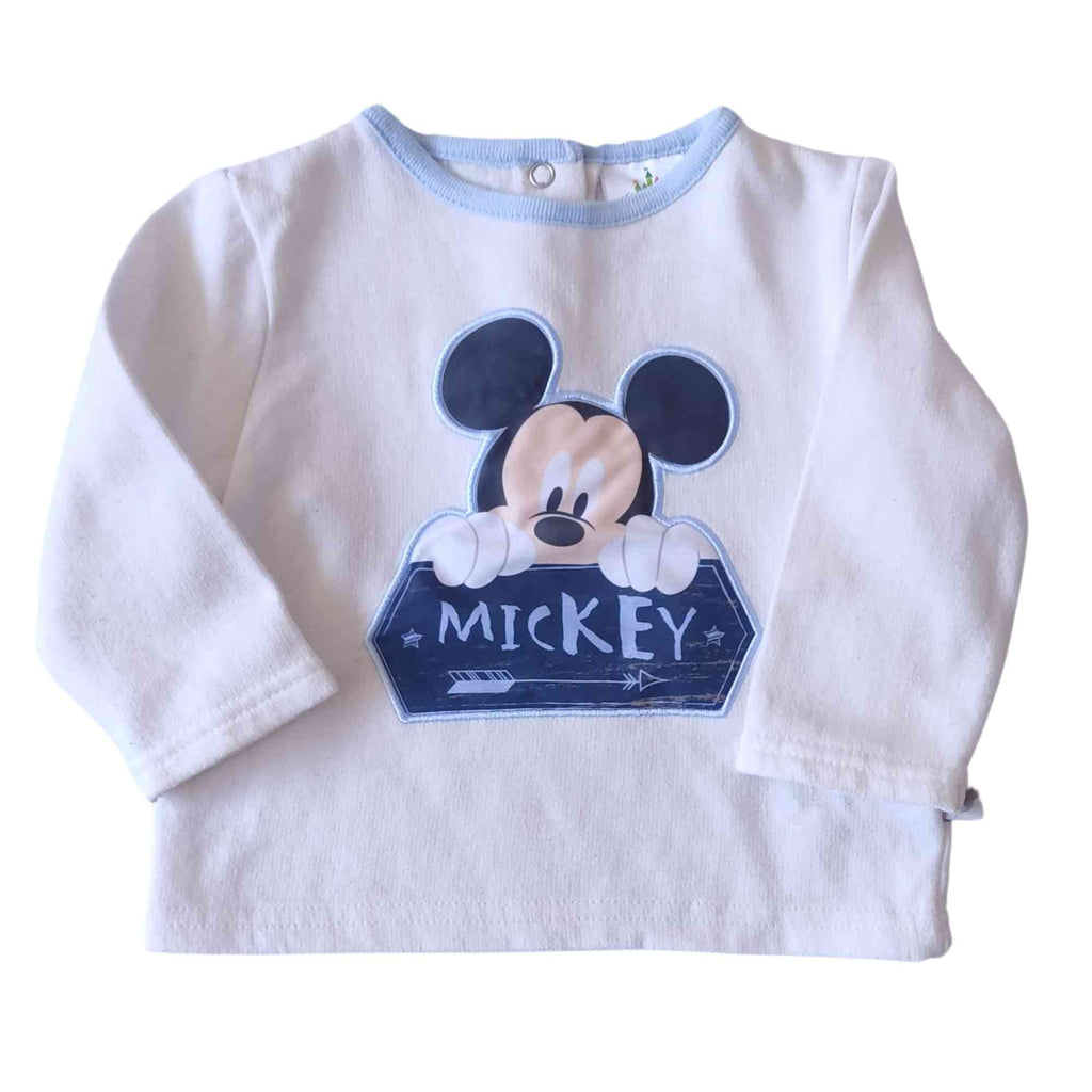 Playera blanca Mickey Manga Larga, 6 meses