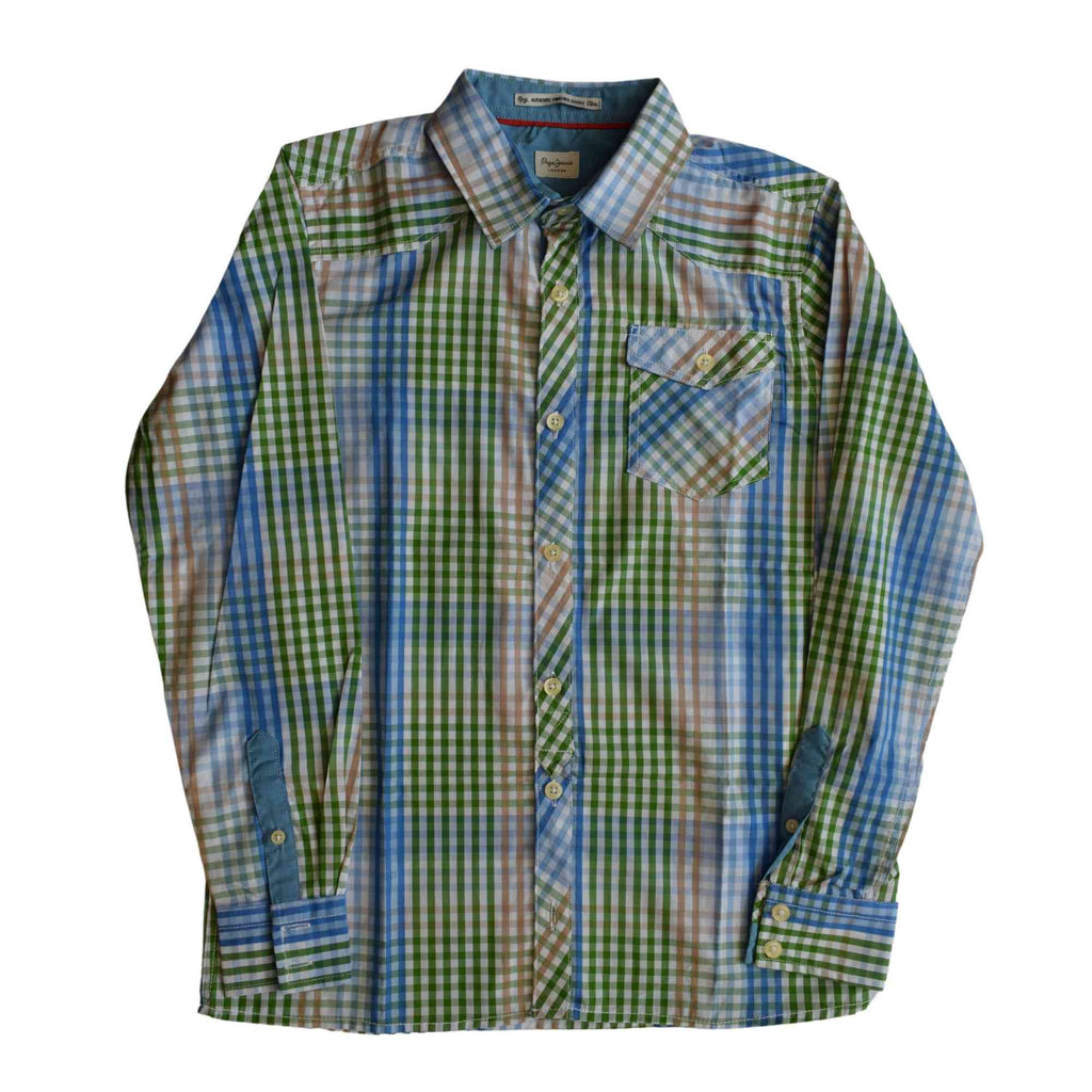 Camisa Cuadros Chicos Azul Verde, talla 12 años, Pepe Jeans