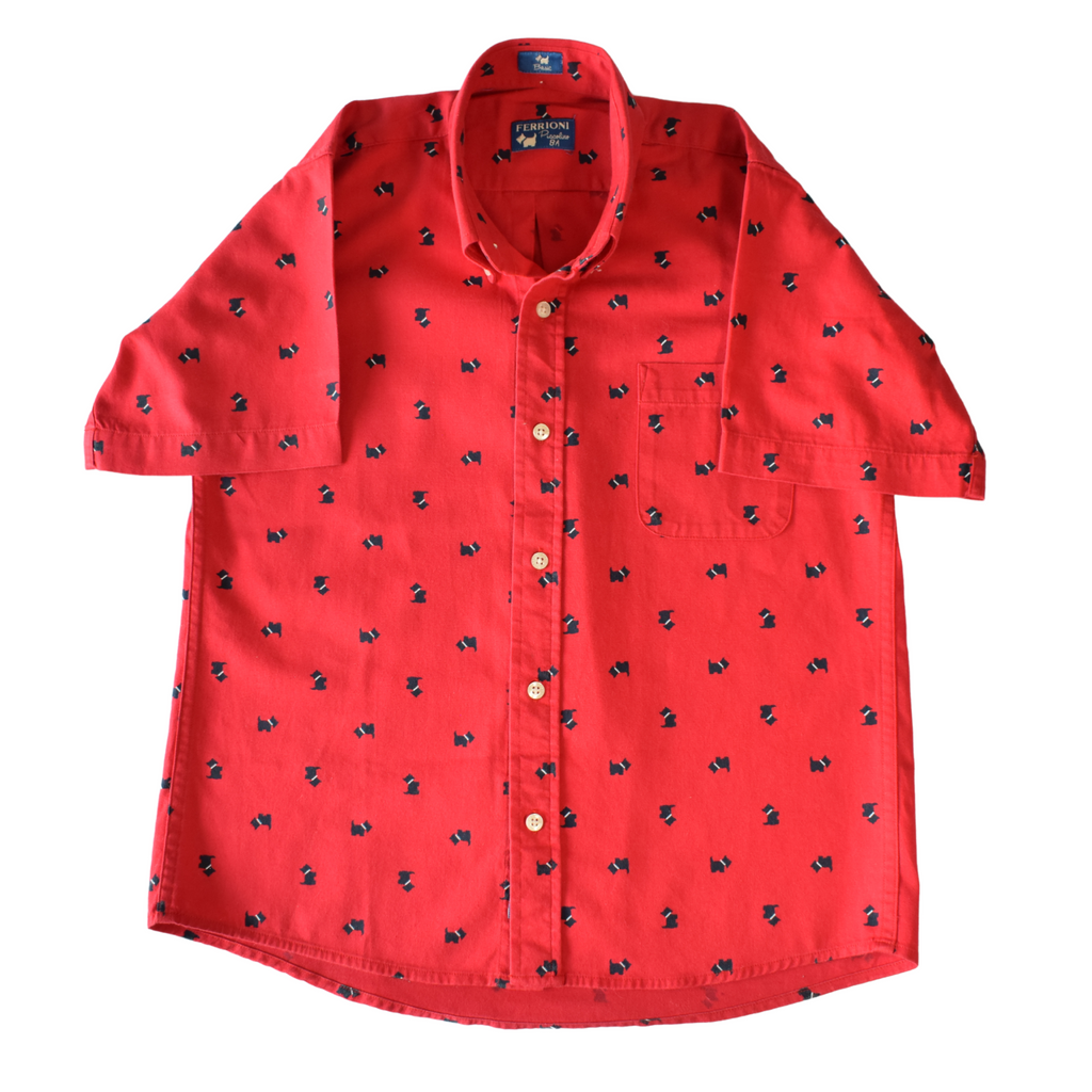 Camisa de niño Roja con perritos azules, Ferrioni, Talla 8  años