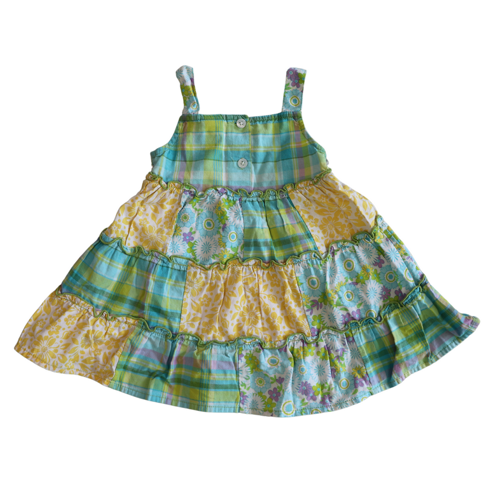 Vestido ligero verde con amarillo Faded Glory, 18 meses