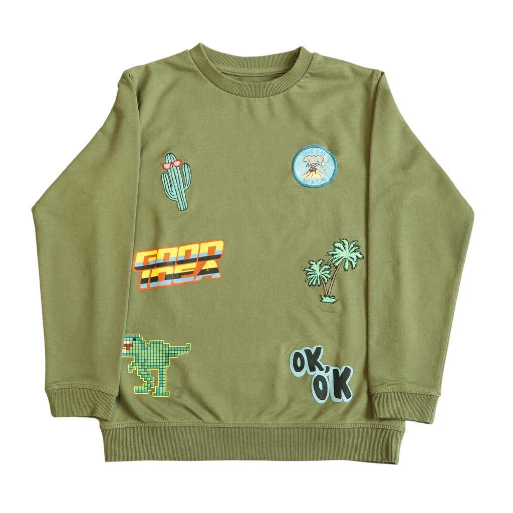 Sudadera verde con parches, 9-10 años Sfera