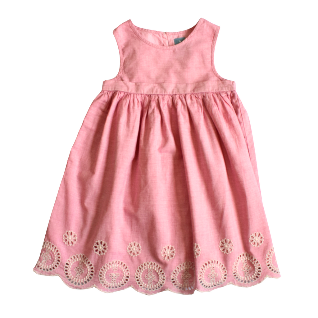 Vestido algodón rosa con flores bordadas, BabyGap, 3 años